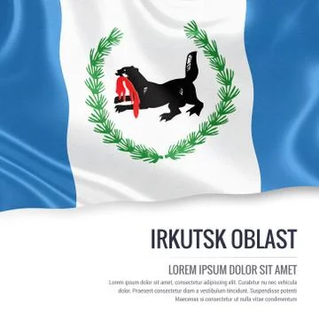 Russian state Irkutsk Oblast flag waving on an isolated white background. S.. Stock Illustration