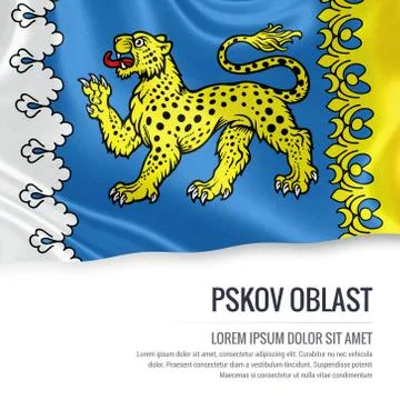 Russian state Pskov Oblast flag waving on an isolated white background. Sta.. Stock Illustration