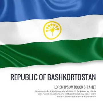 Russian state Republic of Bashkortostan flag waving on an isolated white ba.. Illustrazione stock