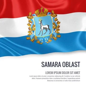 Russian state Samara Oblast flag waving on an isolated white background. St.. Stock Illustration