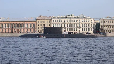 Russian submarine "Krasnodar" (class Improved Kilo) on Neva river Stock Footage 71947889