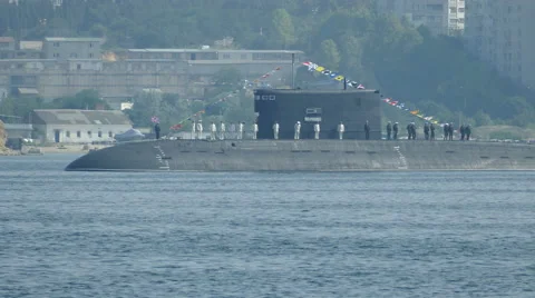 Russian submarine in the parade Stock Footage 67006795
