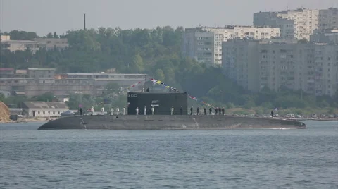 Russian submarine in the parade Stock Footage 67011377