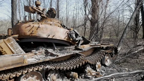 Russian tank blown up on a mine 스톡 동영상 197485876