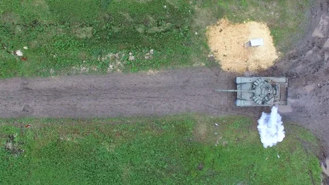 Russian Tank T72 Start the Engine and Moves Stock Footage 95777032