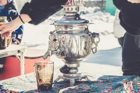 Russian Tea from Samovar Stock Photos
