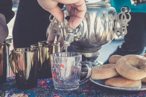 Russian Tea from Samovar Stock Photos