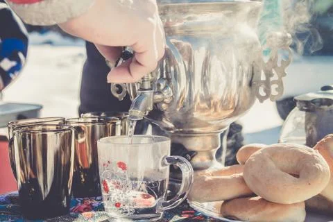Russian Tea from Samovar Stock Photos