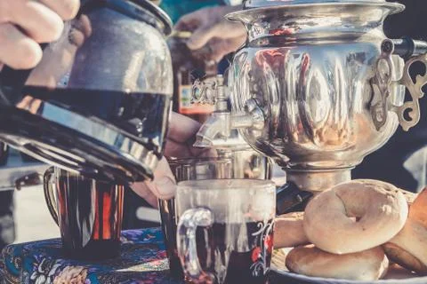 Russian Tea from Samovar Stock Photos