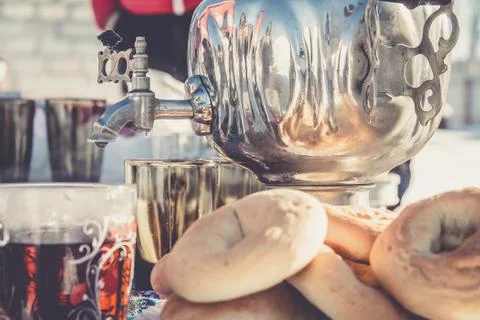 Russian Tea from Samovar Stock Photos