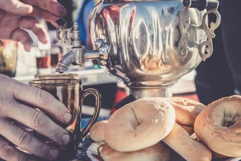 Russian Tea from Samovar Stock Photos