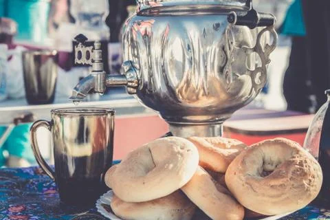 Russian Tea from Samovar Stock Photos
