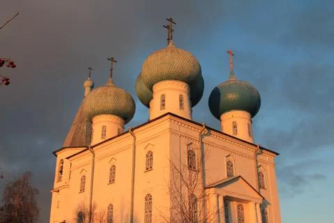 Russian temple at sunset Stock Photos
