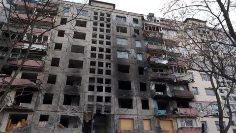 Russian terrorist army dropped bombs and destroyed building, killed civilians Stock Footage 201114276