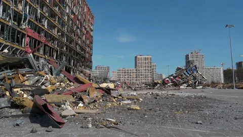 Russian terrorists destroyed shopping and entertainment center in Kyiv, Ukraine Stock Footage 201219262