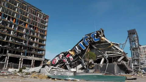 Russian terrorists destroyed shopping and entertainment center in Kyiv, Ukraine Stock Footage 201219272