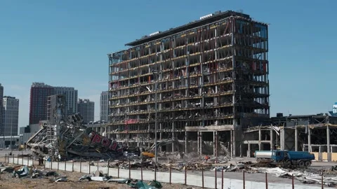 Russian terrorists destroyed shopping center and killed people in Kyiv, Ukraine Stock Footage 201596268