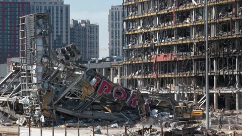 Russian terrorists destroyed shopping center and killed people in Kyiv, Ukraine Stock Footage 201596363