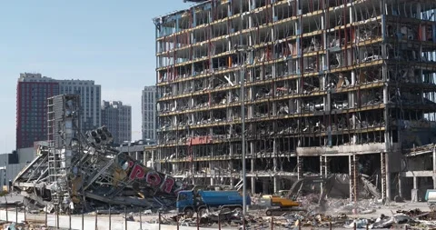 Russian terrorists destroyed shopping center and killed people in Kyiv, Ukraine Stock Footage 201596372