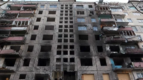 Russian terrorists dropped bombs and destroyed building,killed civilians in Kyiv Stock Footage 211441124