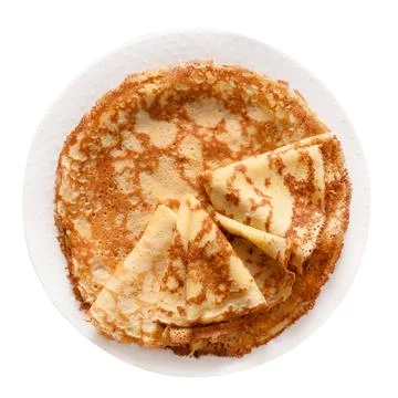 Russian thin pancakes or blini on white. Stock Photos