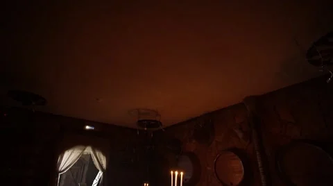 Russian tradition. Candles at dinner. Table setting. Dark room. Bright candles.  Stock Footage 64816105