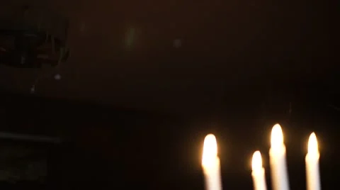 Russian tradition. Candles at dinner. Table setting. Dark room. Bright candles.  Stock Footage 64816261