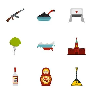 Russian traditional elements icons set, flat style イラスト素材