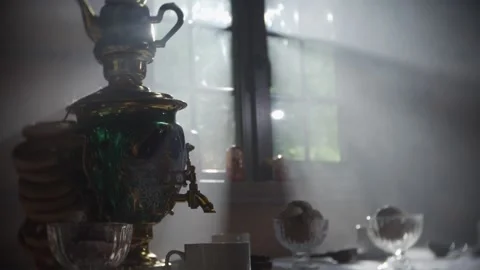 Russian traditions of tea drinking. Russian samovar on the table. still life. Stock Footage 156746581