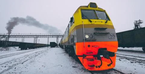 Russian train winter Stock Photos