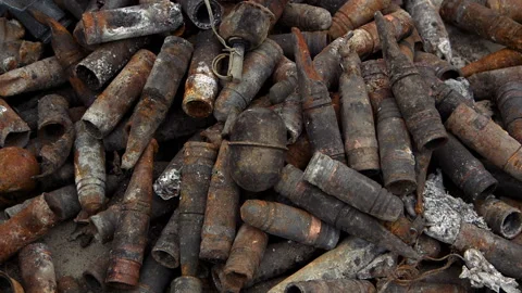 Russian unexploded ammunition in Bucha Stock Footage 218375587
