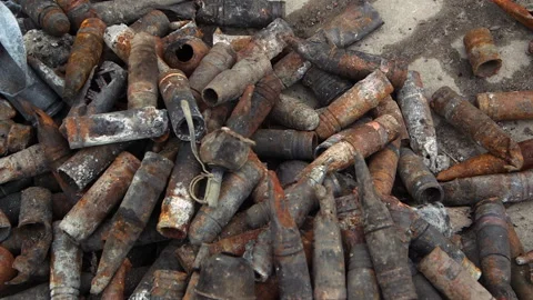 Russian unexploded amunitions Stock Footage 218375539