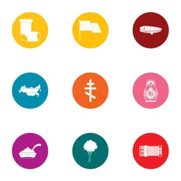 Russian validity icons set, flat style Stock Illustration