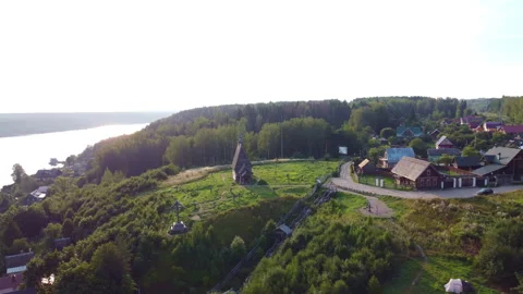 Russian village in the forest drone view Stock Footage 280696891