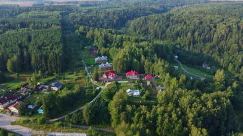 Russian village in the forest drone view Stock Footage 280696981