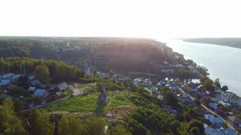 Russian village in the forest in summer drone view Stock Footage 280985307
