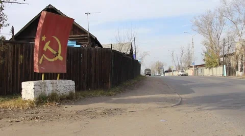 Russian village. Monument of Union of Soviet Socialist Republics Stock Footage 64636331