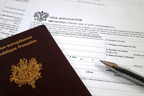 Russian visa application form Foto stock