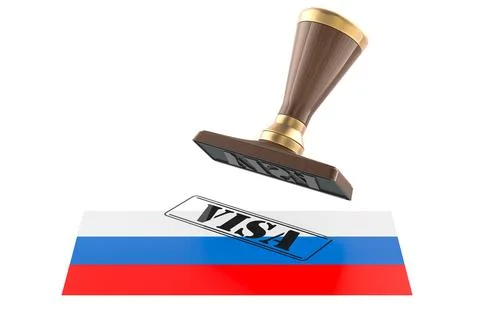 Russian Visa Approved with Rubber Stamp and flag, 3D rendering 스톡 일러스트
