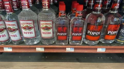Russian Vodka on Shelf in Store Stock Footage 171088724
