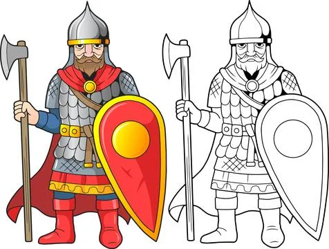 Russian warrior, coloring book Stock Illustration
