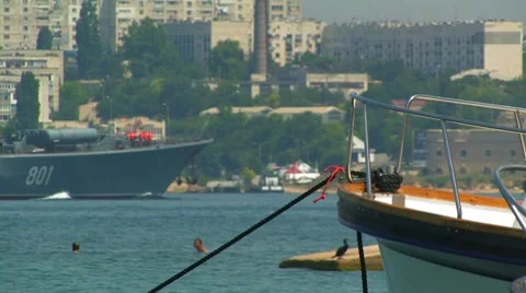 Russian warship returns to base Stock Footage 8520557