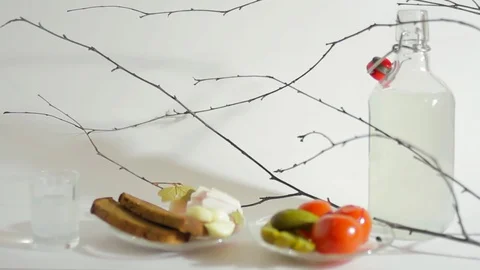 Russian winter breakfast of pickled tomatoes_1 Video stock 119073874