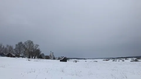 Russian Winter, field, forest, everything is shrouded in snow Stock Footage 86219872