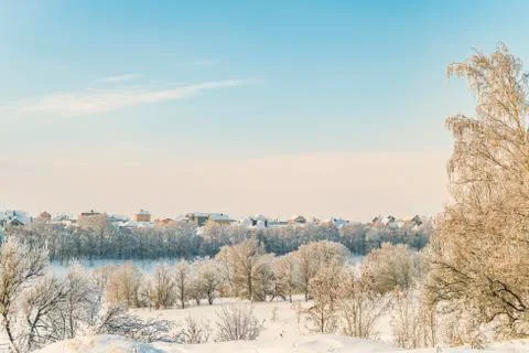 Russian Winter. January snow-covered landscape. Stock Photos