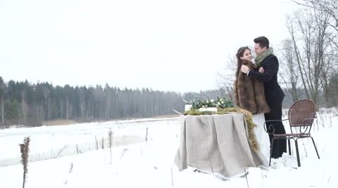 Russian winter wedding, the bride and groom with beautiful scenery 動画素材 60659841
