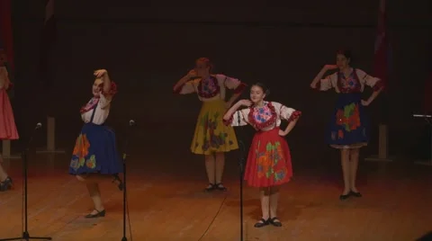 Russian young people on stage performs traditional folk dance Stock Footage 46640238