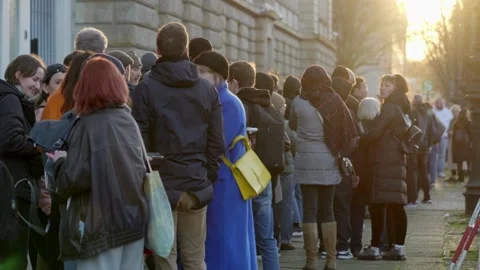 Russians standing for voting to Russian Embassy Berlin march 17_2024 Stock Footage 310877464