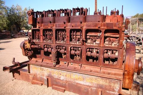The rust on the abandoned old engine in the middle of the Death Valley Desert Stock Photos