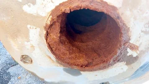 Rust and Clay Deposits in Artesian Well Pipe Showcase Water Quality Issues .. Stock Photos